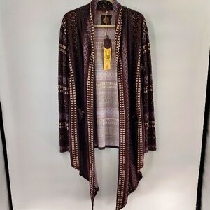 Double D Ranch Open Front Shawl Cardigan Size 1X Multi Autumn Fall Colors